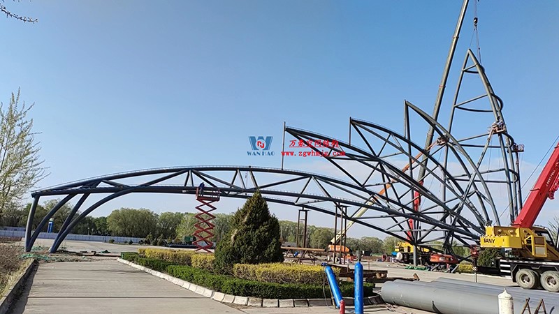 芳菲四月，共鑒美好！陜西定邊馬蓮灘沙漠公園鋼膜結構工程最新進展播報