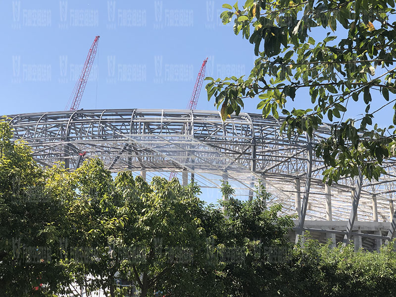 重慶龍興足球場ETFE屋面膜結構工程樣板區鋼膜結構完成